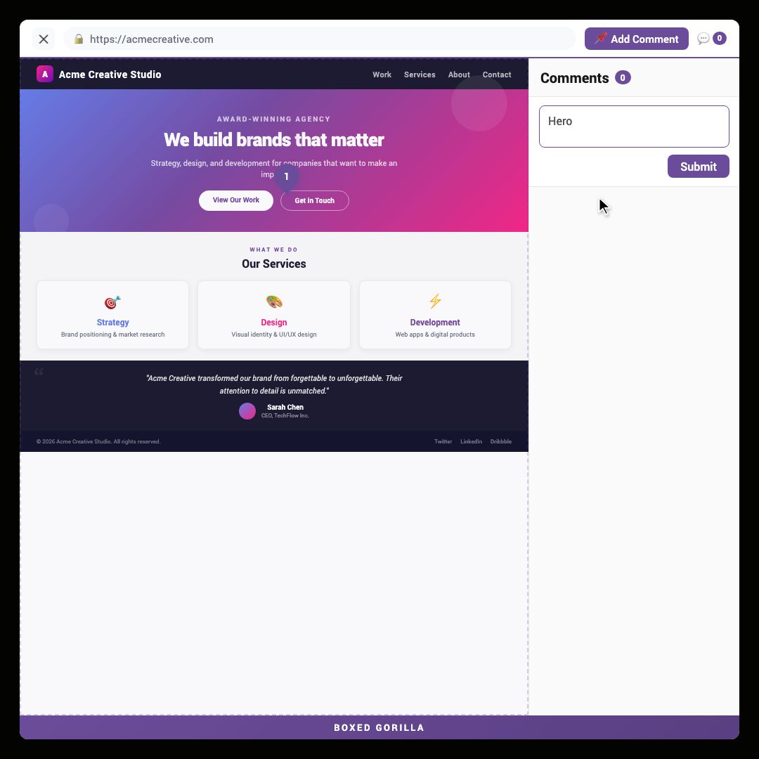 Web review demo: pin comments directly on live websites